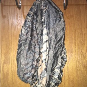 Grey and tan infinity scarf